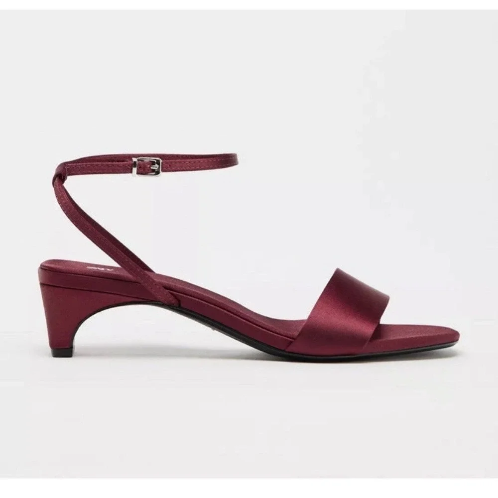 Zara Satin-Effect Ankle-Strap Sandals deep burgundy hue.size 10 Label 41 NWT - Picture 4 of 8